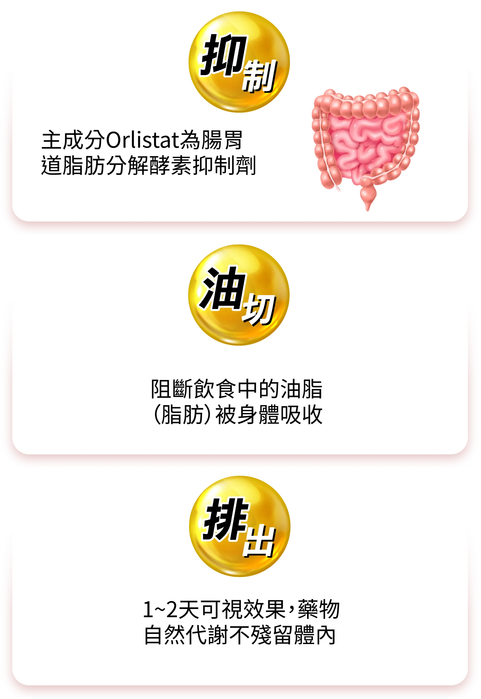 抑制、油切、排出
